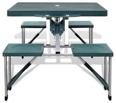 Campingová sada Skladací kempingový set stôl a 4 stoličky, hliník, extra ľahký, zelený