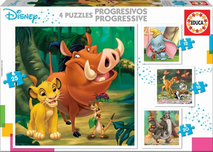 Puzzle Educa Puzzle Disney rozprávky 4v1 (12,16,20,25 dielikov)