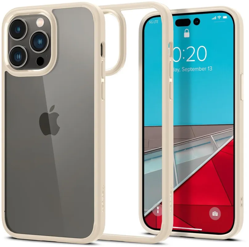 Kryt na mobil Spigen Ultra Hybrid Sand Beige iPhone 14 Pro, pre Apple iPhone 14 Pro, mater