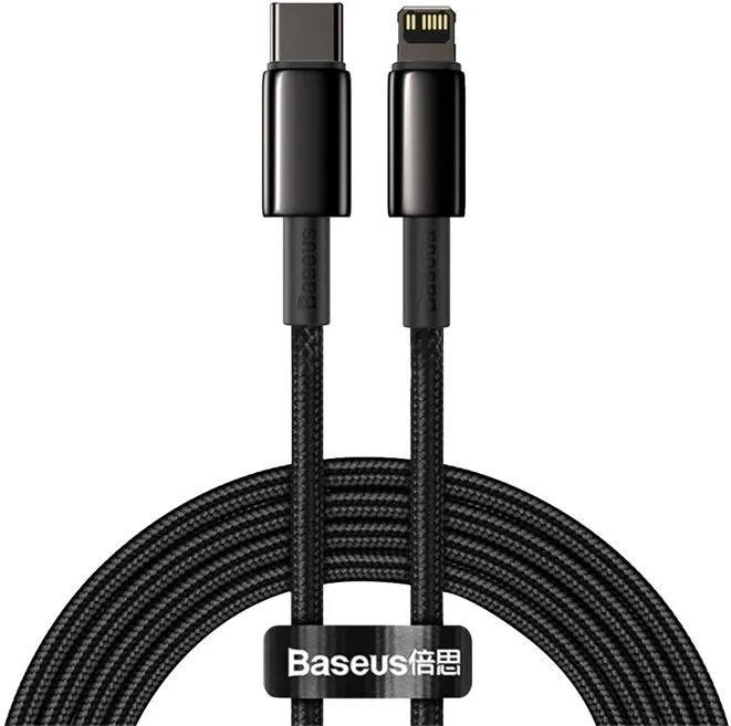 Dátový kábel Baseus Tungsten Gold Fast Charging Data Cable Type-C to Lightning PD 20W 2m Black