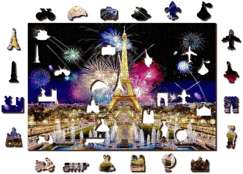 Puzzle Woden City Drevené puzzle Nočný Paríž 2v1, 505 dielikov eko