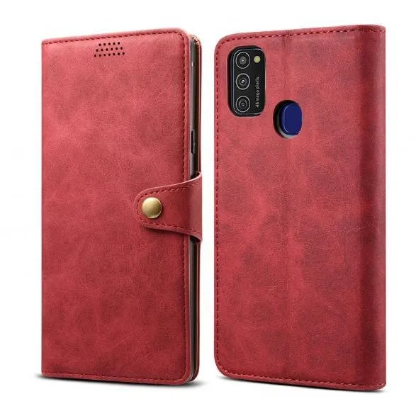 Puzdro na mobil Lenu Leather pre Samsung Galaxy M21, červená