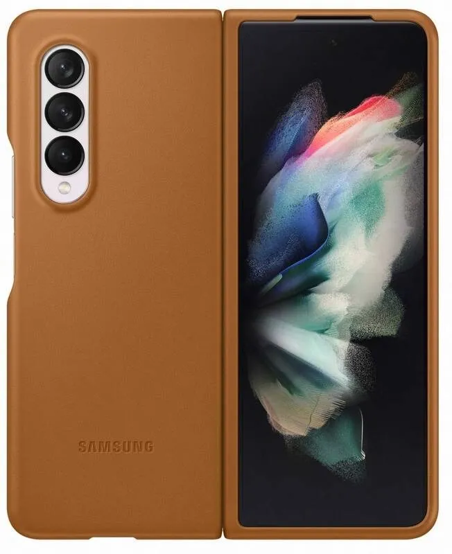 Púzdro na mobil Samsung kožené flipové púzdro pre Galaxy Z Fold3 svetlo hnedý