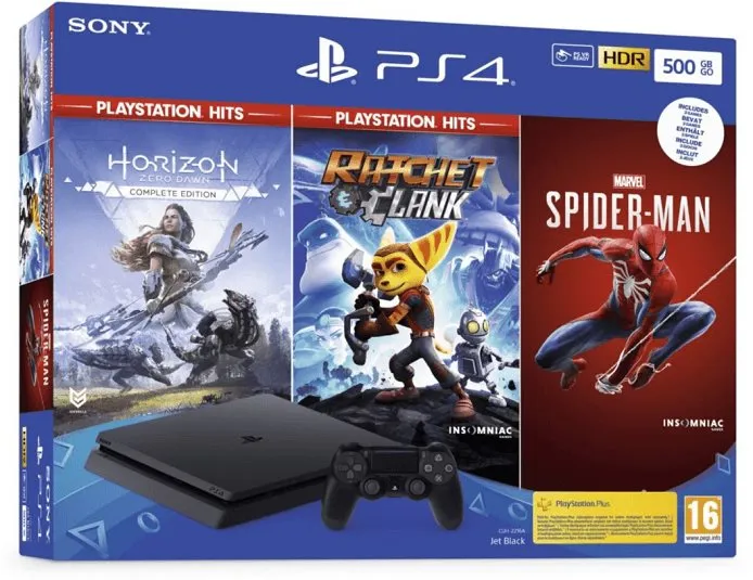 Herná konzola PlayStation 4 Slim 500GB + 3 hry (Spiderman, Horizon Zero Dawn, Ratchet and Clank)