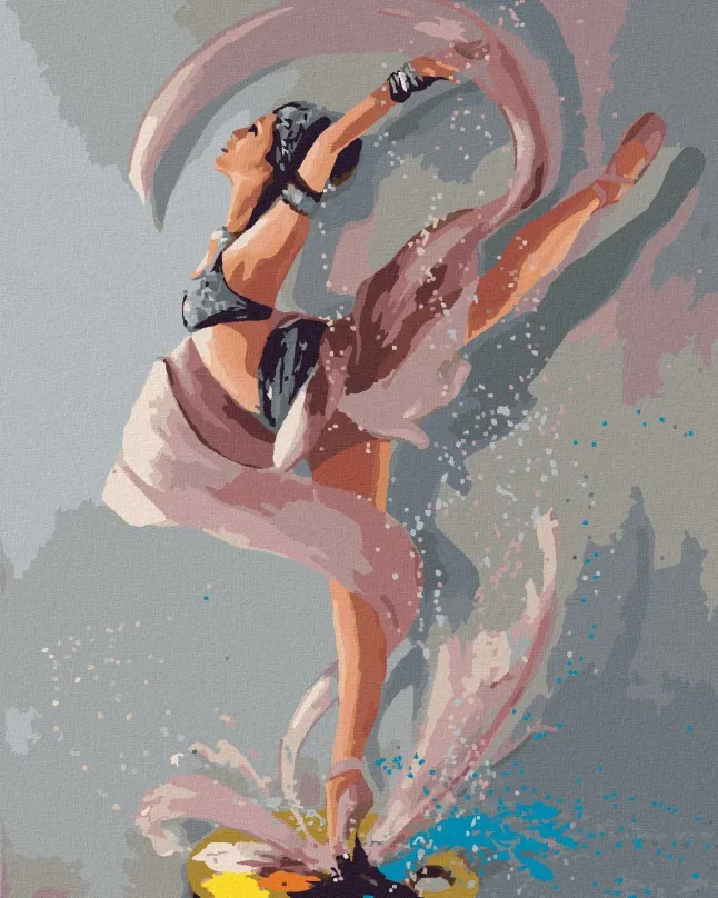 Maľovanie podľa čísel Baletka tancujúca na palete farieb, 80x100 cm, bez rámu a bez vypnutia plátna