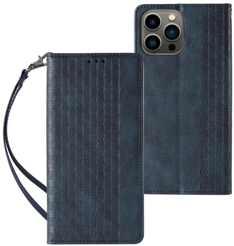 Púzdro na mobil Magnet Strap knižkové kožené púzdro na iPhone 12 Pro, modré