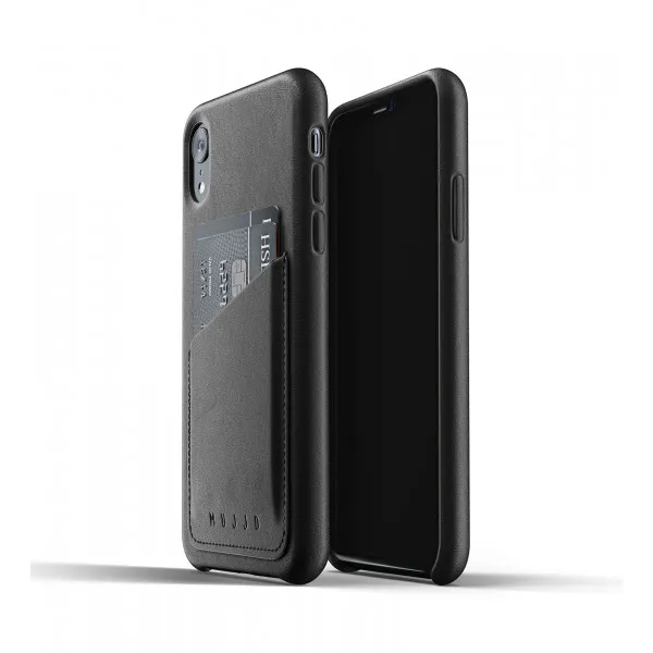 MUJJO Full Leather Wallet Case pre iPhone XR - čierny