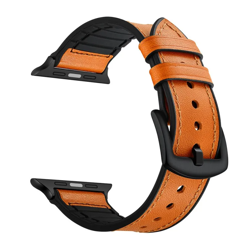 Remienok Eternico Leather and Silicone Band pre Apple Watch 38mm / 40mm / 41mm oranžový