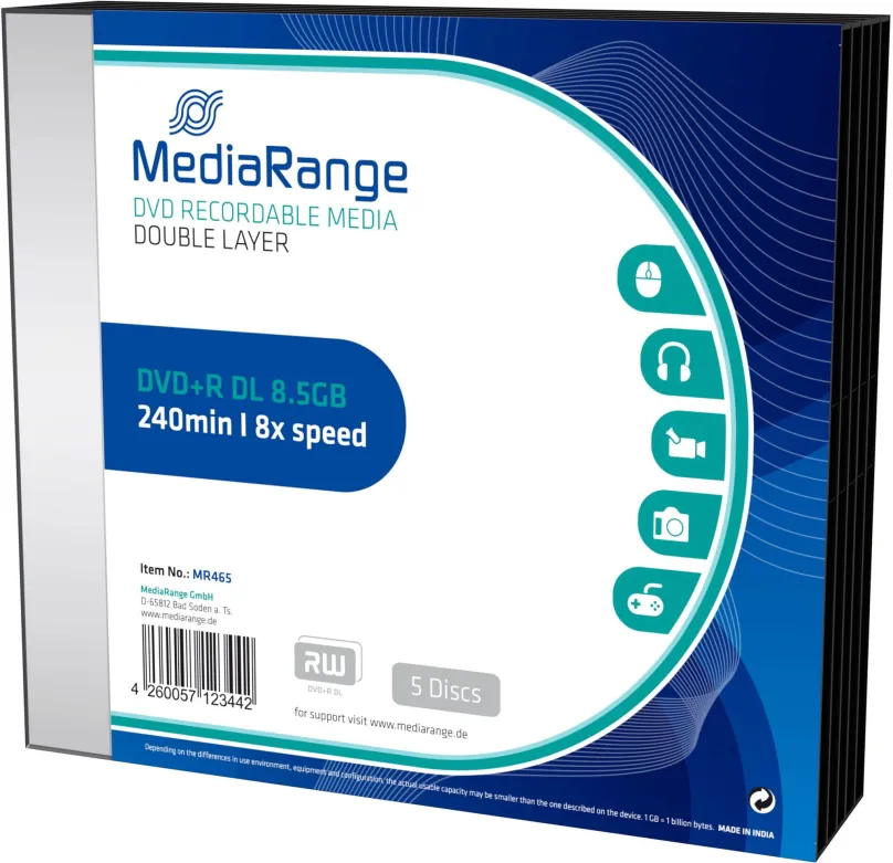 Médiá MEDIARANGE DVD+R 8,5 GB 8x Dual Layer slimcase 5ks