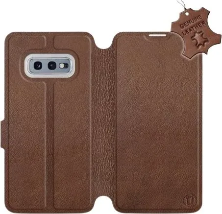 Kryt na mobil Flip puzdro na mobil Samsung Galaxy S10e - Hnedé - kožené - Brown Leather