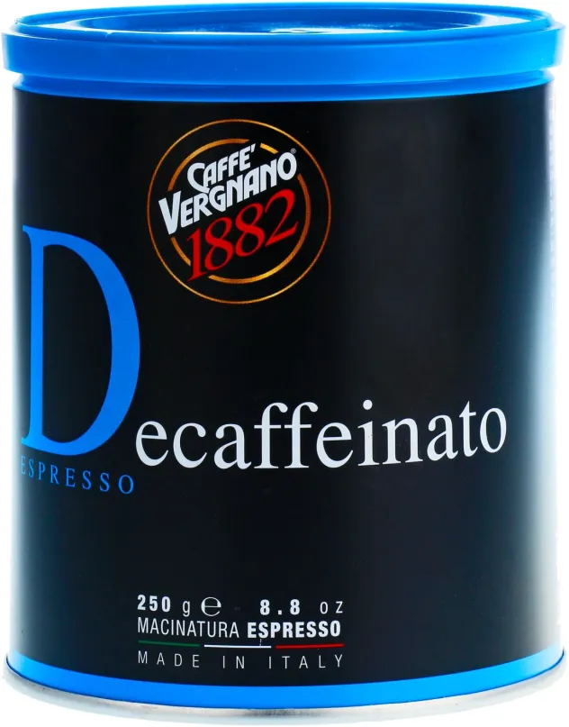 Káva Vergnano Decaffeinato, mletá, 250g, mletá, bez kofeínu, pôvod Brazílie a Kostarika,