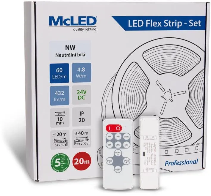 LED pásik McLED Set LED pásik 20 ms ovládačom, NW, 4,8 W/m