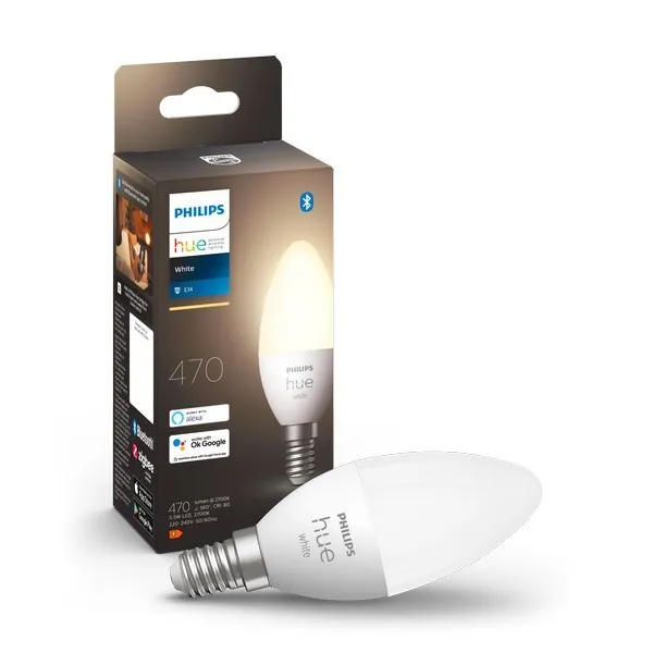 Philips Hue 8719514320666 LED žiarovka 1x5,5W | E14 | 470lm | 2700K - White, Bluetooth, biela