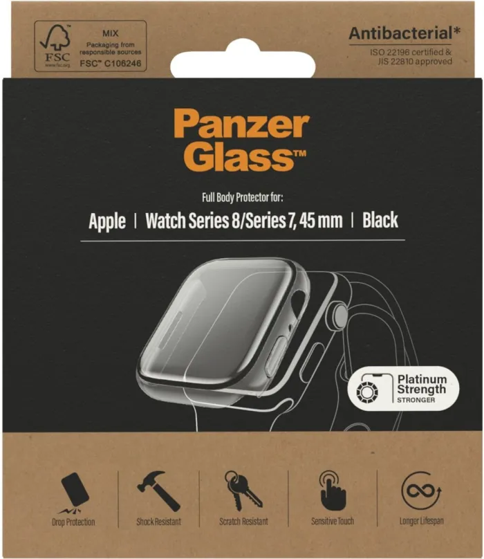 Ochranný kryt na hodinky PanzerGlass Full Protection Apple Watch 7/8 45mm (čierny rámček)