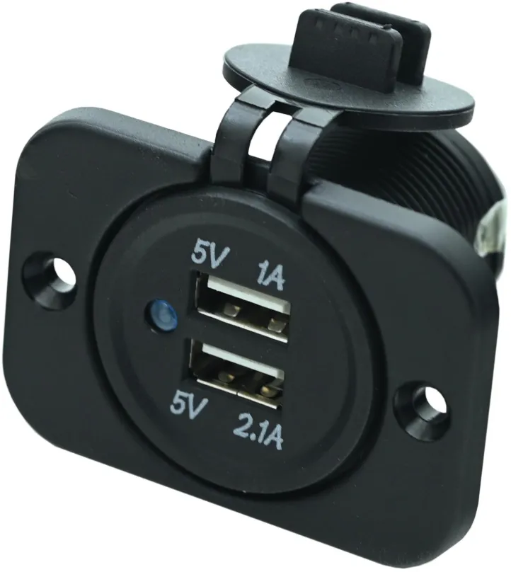 Zásuvka Compass Zásuvka 2x USB 2,1A, do automobilu, čierna, bez vypínača, vstavaná, 2x USB