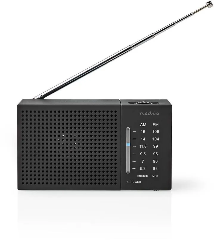 Rádio Nedis RDFM1200BK, klasické, prenosné, AM a FM tuner, výkon 1,5 W, vstup 3,5 mm Jack,
