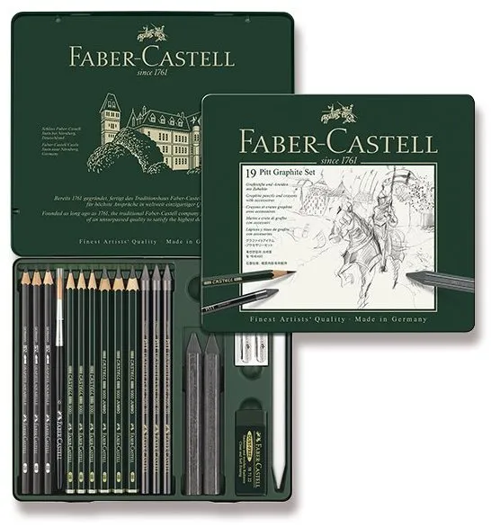 Grafitová ceruzka FABER-CASTELL Pitt Graphite v plechovej krabičke - sada 19 ks