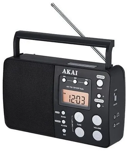 Rádio AKAI APR-200, klasické a rádiobudík, prenosné, AM, FM a SW tuner s 3 predvoľbami, vý