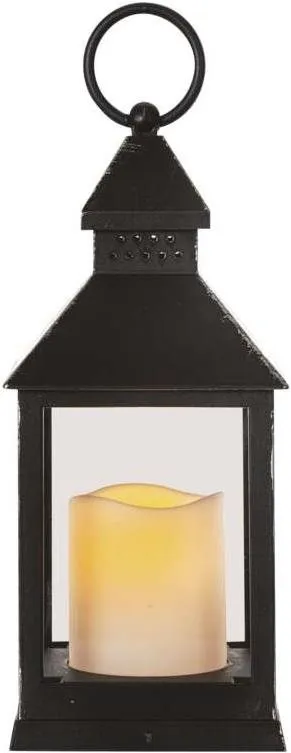 Lampáš EMOS LED dekorácia – lampáš antik čierna blikajúci, 3x AAA, vnútorné, vintage, časovač