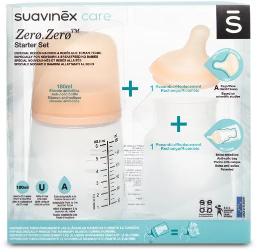 Dojčenská fľaša Suavinex Novorodenecký set ZERO ZERO 180 ml