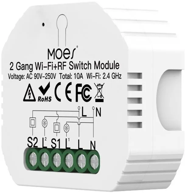 WiFi spínač MOES Hidden wifi smart switch 2 gang, pre osvetlenie, ovládanie domácnosti a o