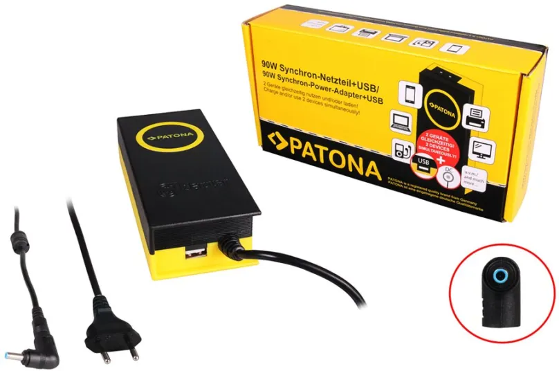 Napájací adaptér PATONA k ntb/ 19V/4.7A 90W/ konektor 4.5x3mm/ + výstup USB