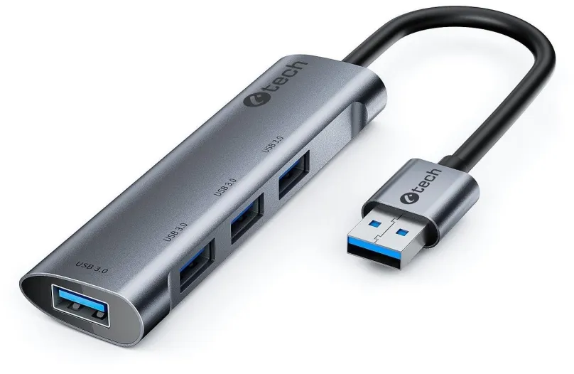 USB Hub C-TECH UHB-U3-AL, pripojenie pomocou USB 3.2 Gen 1 (USB 3.0), USB-A male, USB-A fe