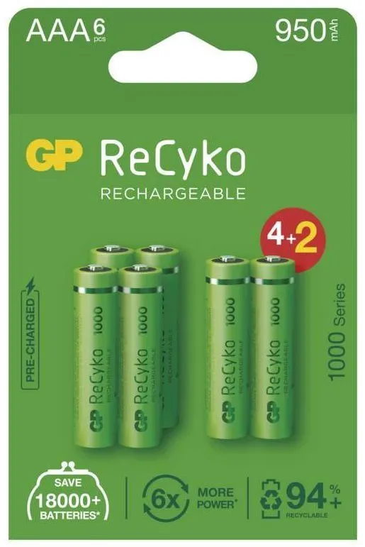 Nabíjacie batérie GP ReCyko 1000 AAA (HR03), 6 ks
