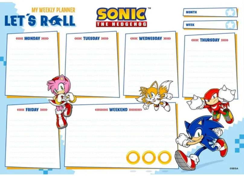 Poznámkový blok Grupo Erik Sonic: Sonic the Hedgehog, stolný týždenný plánovač A4