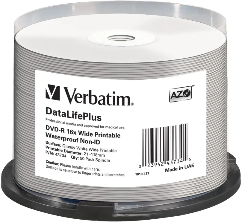 Médiá VERBATIM DVD-R DataLifePlus 4.7GB, 16x, printable, waterproof, spindle 50 ks, DVD-R,