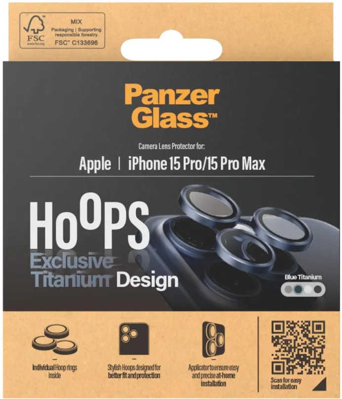 Ochranné sklo PanzerGlass HoOps Apple iPhone 15 Pro/15 Pro Max - ochranné krúžky pre šošovky fotoaparátu - modrý ti