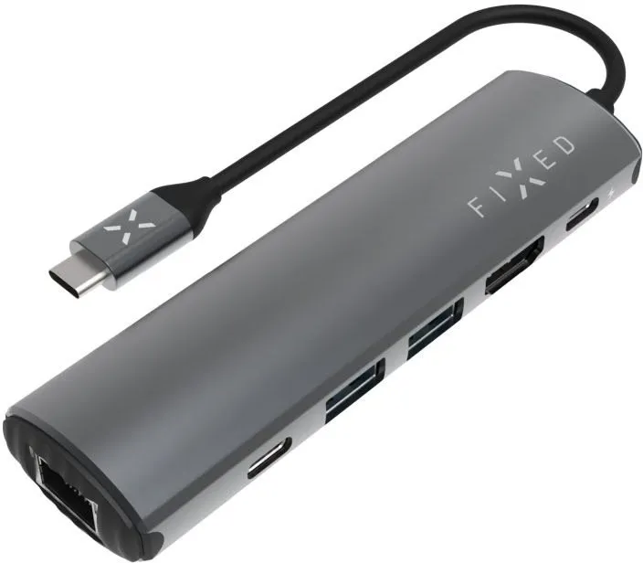 USB Hub FIXED HUB Pro 6in1 USB-C 3.2 Gen2 4k60Hz pre notebooky a tablety sivý