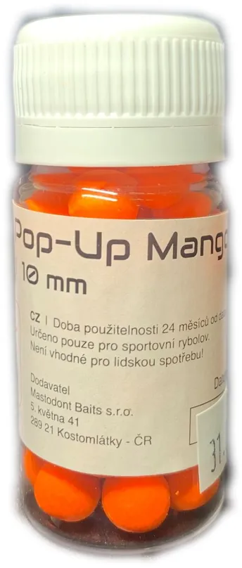 Pop-up boilies Mastodont Baits - Fluo Pop-Up Mango 10mm 30ml Oranžová