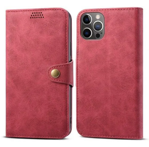 Puzdro na mobil Lenu Leather pre iPhone 12/12 Pro, červené