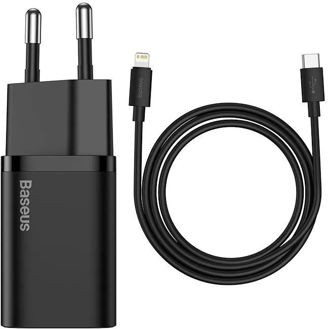 Nabíjačka do siete Baseus Super SI set adaptéra USB-C 20W a kábla USB-C do Lightning 1m, čierna
