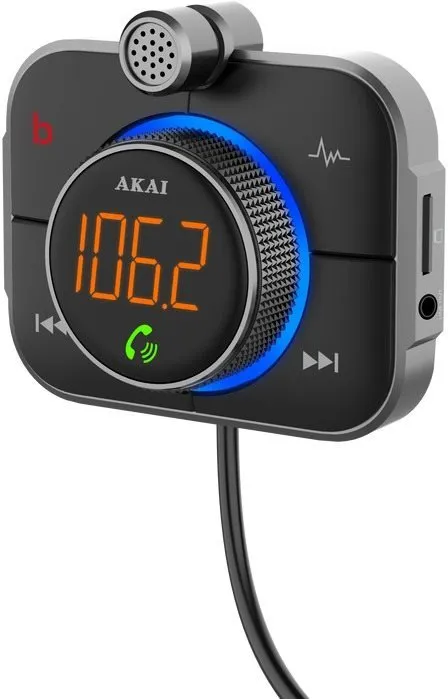 FM Transmitter AKAI FMT-95BT, do auta s USB, Bluetooth, AUX, USB-C a čítačkou pamäťových k
