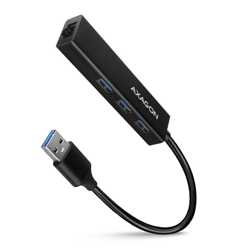 USB Hub AXAGON HMA-GL3A SuperSpeed húb, USB-A 5Gbps -> 3x USB-A & RJ-45 GLAN, metal