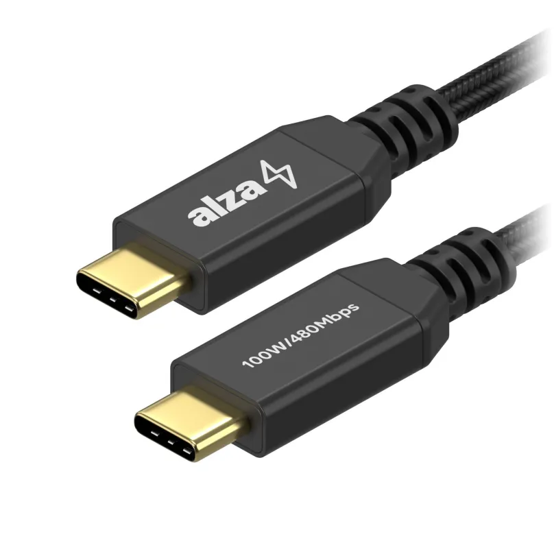 Dátový kábel AlzaPower AluCore USB-C/USB-C 2.0, 5A, 100W, 1m čierny
