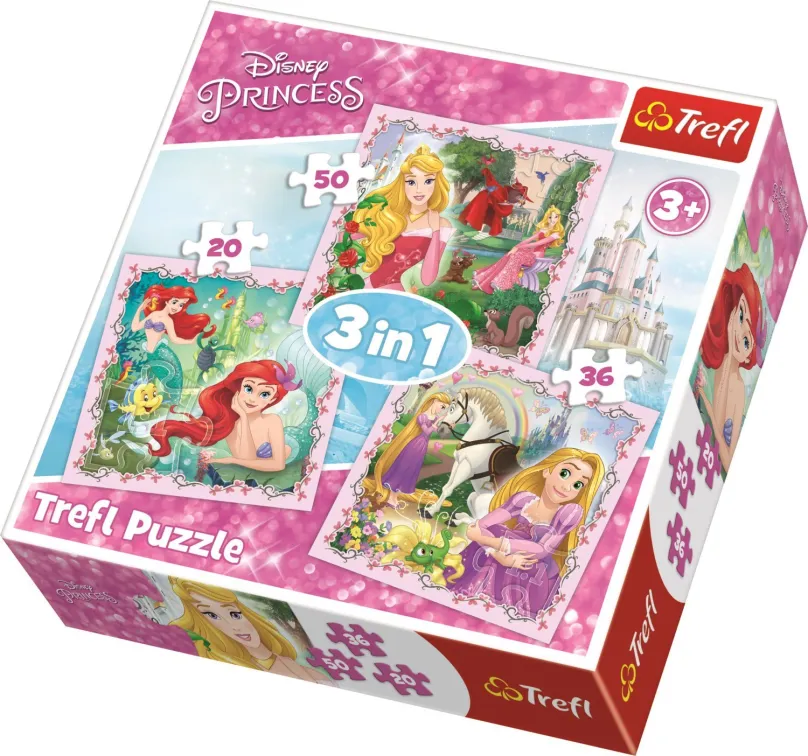 Puzzle Trefl Puzzle Disney princeznej so zvieracími priateľmi 3v1 (20,36,50 dielikov)