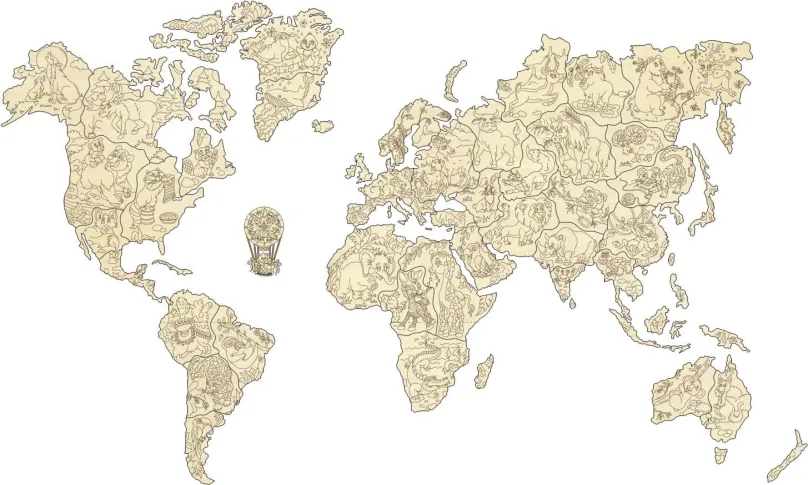Puzzle Wooden city Drevená mapa so zvieratkami veľkosť M (57x38cm)
