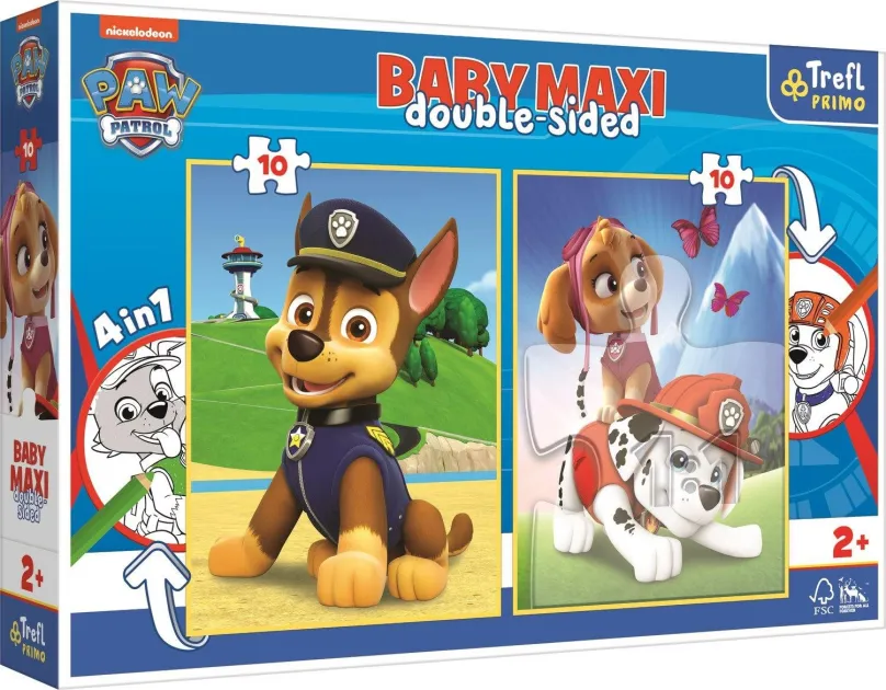 Puzzle Trefl Obojstranné puzzle Tlapková patrola: Chase, Marshal a Sky baby maxi 2x10 dielikov