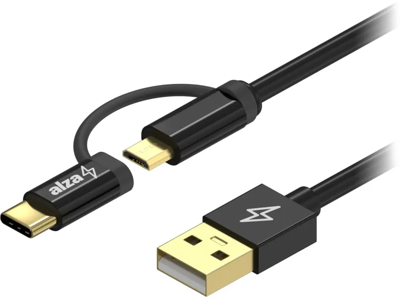 Dátový kábel AlzaPower AluCore 2in1 Micro USB + USB-C 2m čierny