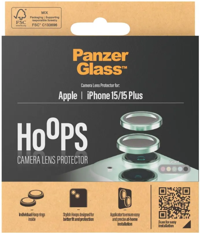 Ochranné sklo PanzerGlass HoOps Apple iPhone 15/15 Plus - ochranné krúžky pre šošovky fotoaparátu - zelený hliník