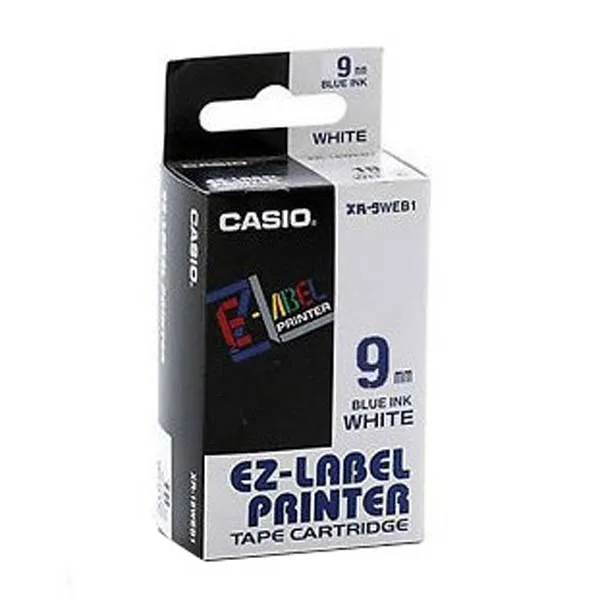 Casio originálna páska do tlačiarne štítkov, Casio, XR-9WEB1, modrá tlač/biely podklad, nelaminovaná, 8m, 9mm