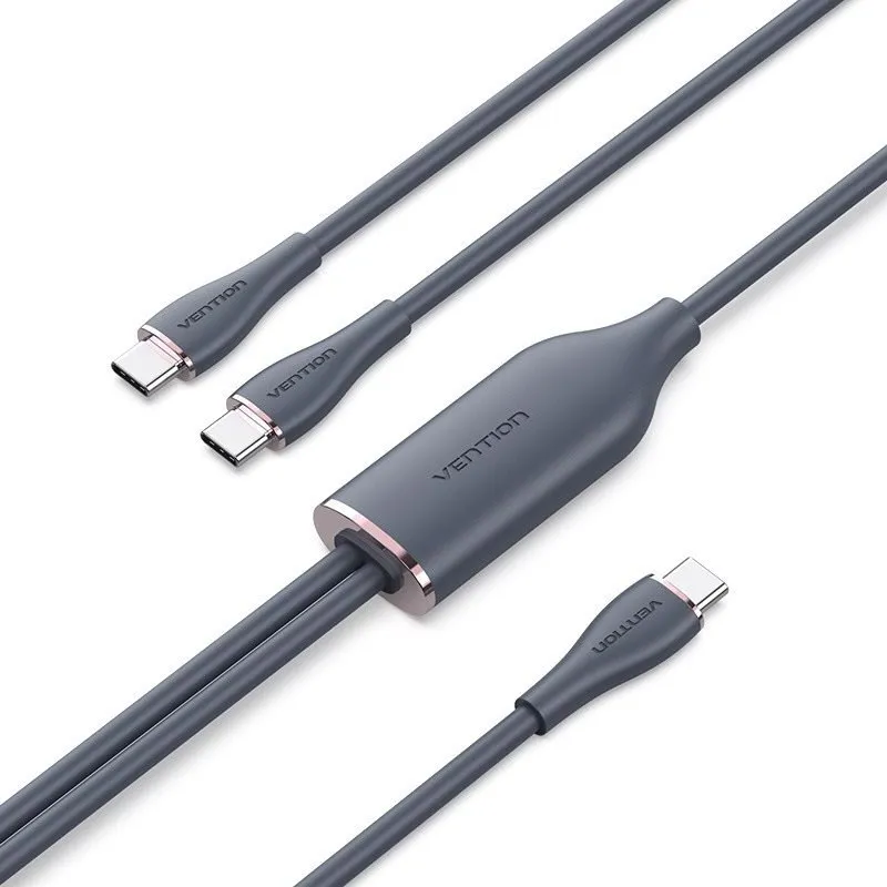 Dátový kábel Vention USB 2.0 Type-C Male to 2 Type-C Male 5A Cable 1.5M Black Silicone Type