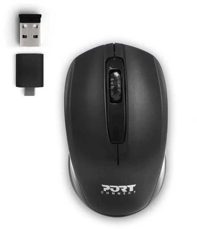 Myš PORT CONNECT Wireless office, bezdrôtová, USB-A/USB-C dongle, čierna