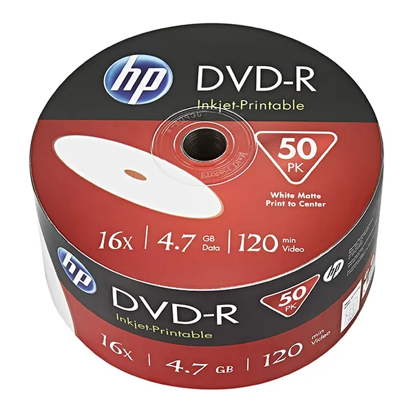 HP DVD-R, Inkjet Printable, DME00070WIP-3, 69302, 4.7GB, 16x, hrčka, 50-pack, 12cm, pre archiváciu dát