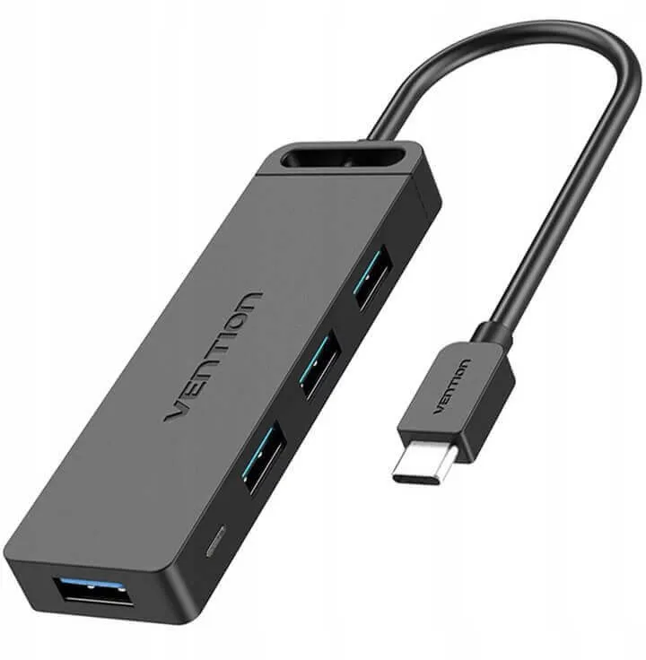 USB Hub Vention Type-C do 4-Port USB 3.0 Hub with Power Supply 0.5m Black