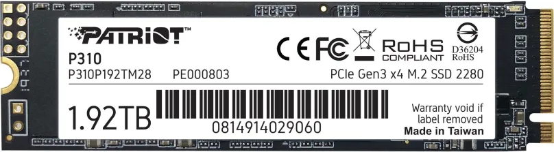 SSD disk Patriot P310 1.92TB, M.2 (PCIe 3.0 4x NVMe), rýchlosť čítania 2100MB/s, rýchlosť