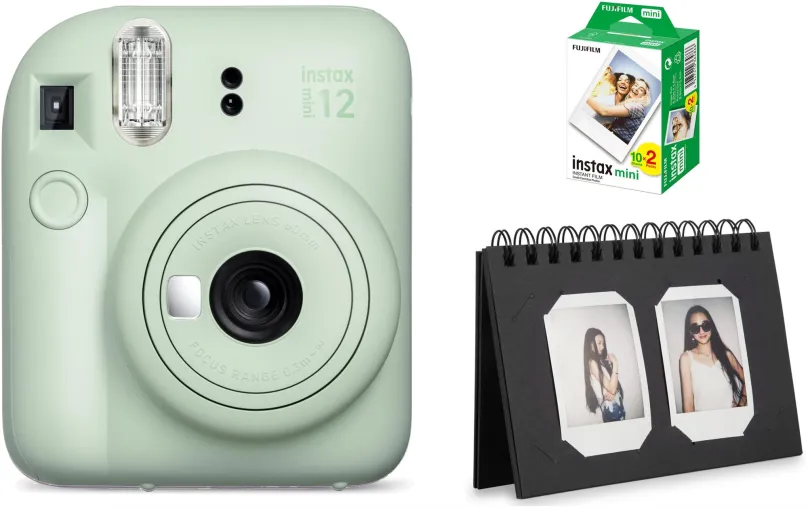 Instantný fotoaparát FujiFilm Instax Mini 12 Mint Green + mini film 20ks fotiek + Instax desk album 40 Craft